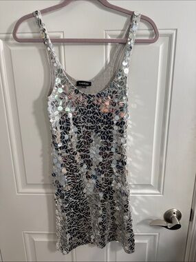 bebe Silver Sequin Tank Dress